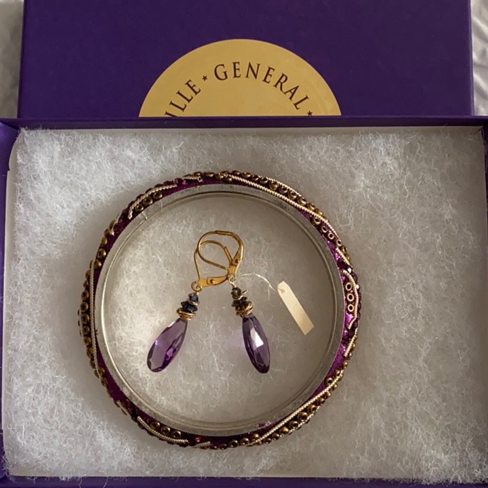 Purple bangle bracelet and matching earrings
